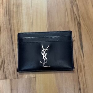 Yves Saint Laurent Black Card Holder with Silver Logo